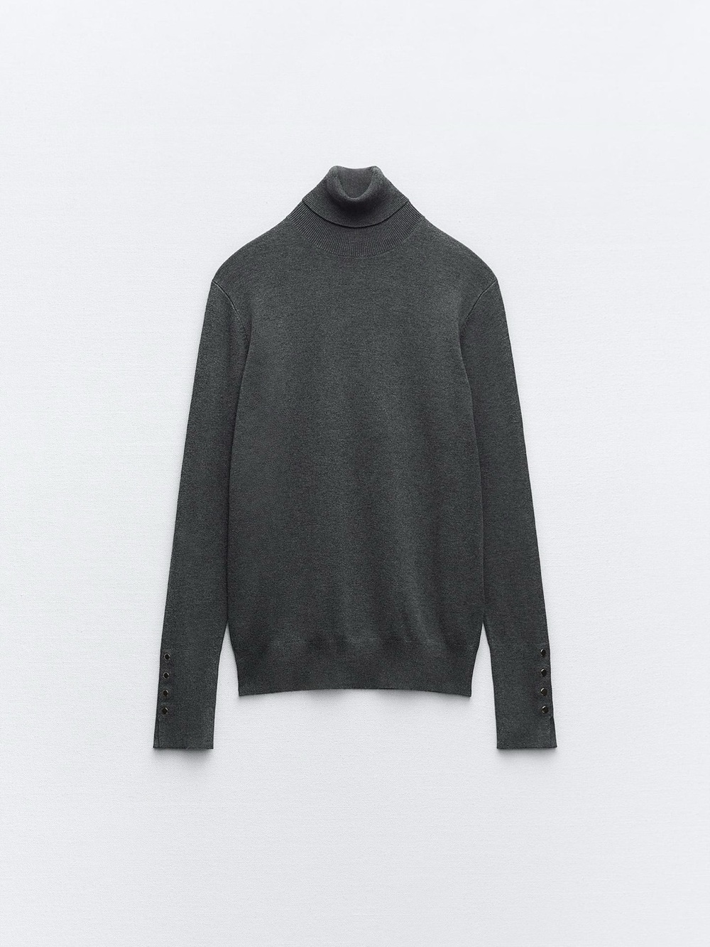 Zara Knit Turtleneck Sweater Gold Button Sleeves Top